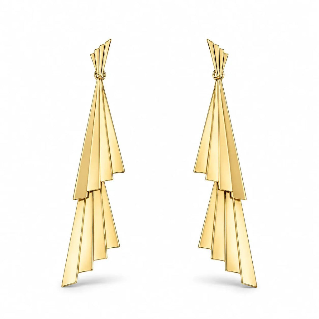 925 Sterling Silver Geometric Gold Plated Tiered Dangle Earrings