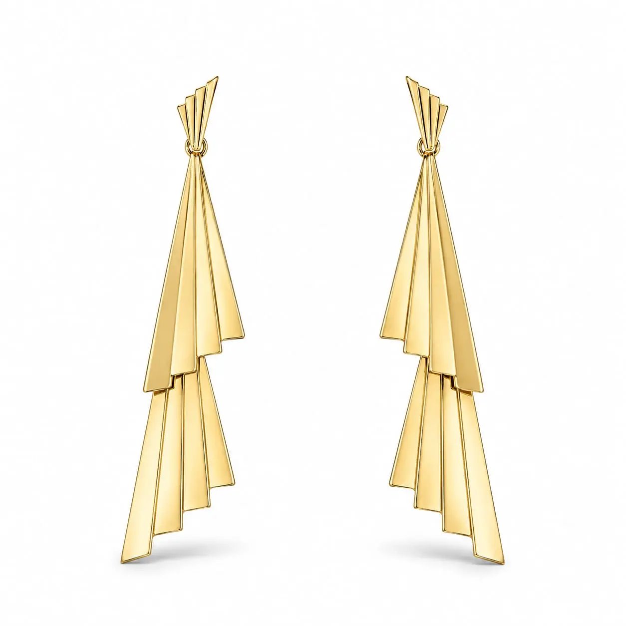 925 Sterling Silver Geometric Gold Plated Tiered Dangle Earrings