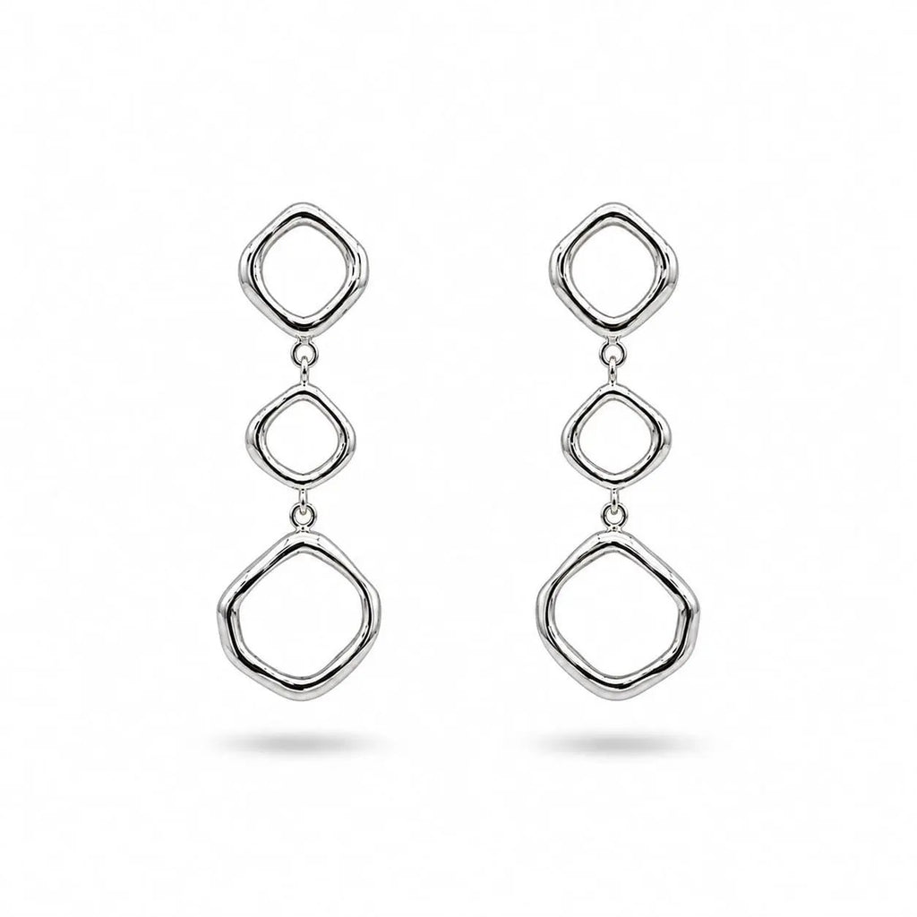 925 Sterling Silver Geometric Triple Square Dangle Earrings