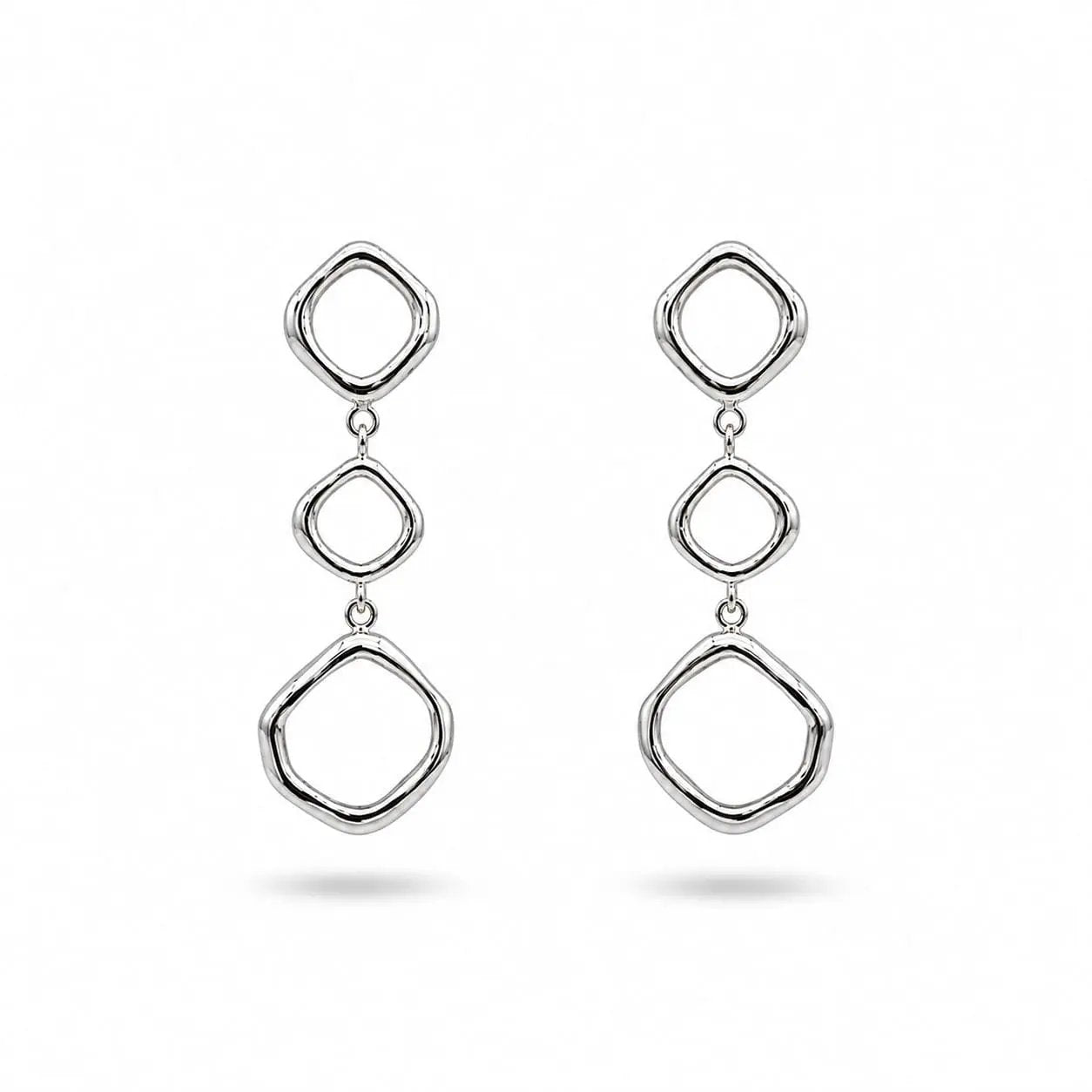 925 Sterling Silver Geometric Triple Square Dangle Earrings