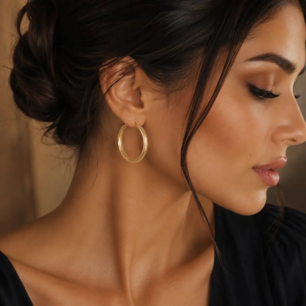 925 sterling Silver Textured Gold Plated Hoop Earrings