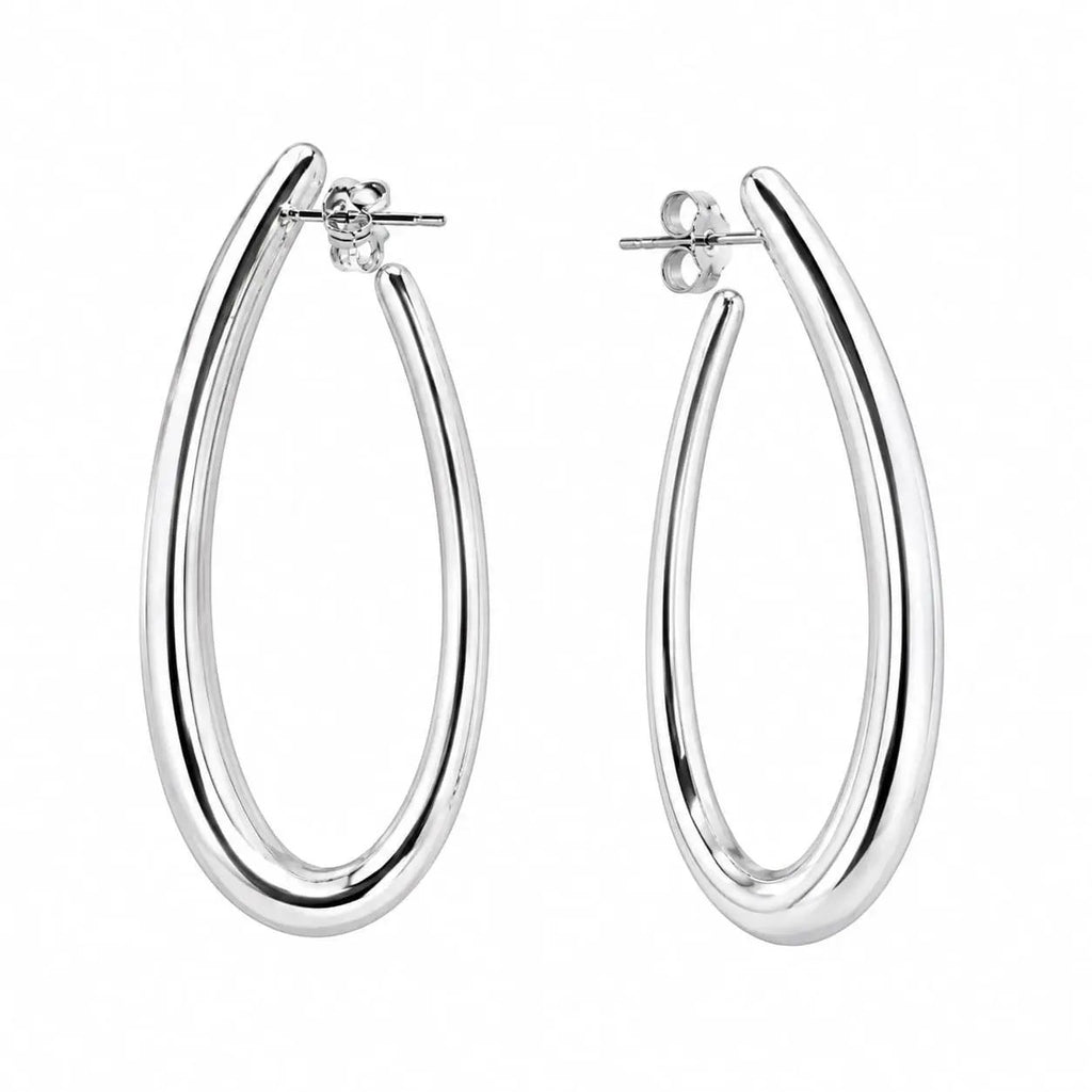925 Sterling Silver Elongated Teardrop Hoop Earrings