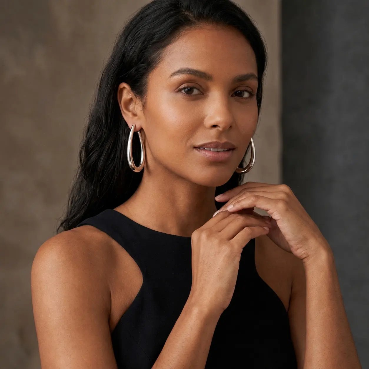 925 Sterling Silver Elongated Teardrop Hoop Earrings