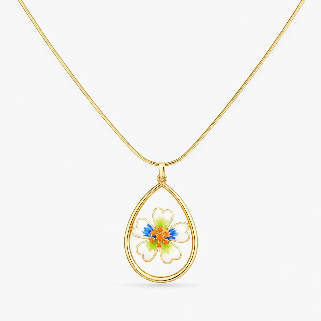 925 Sterling Silver Gold Plated Floral Teardrop Pendant Necklace
