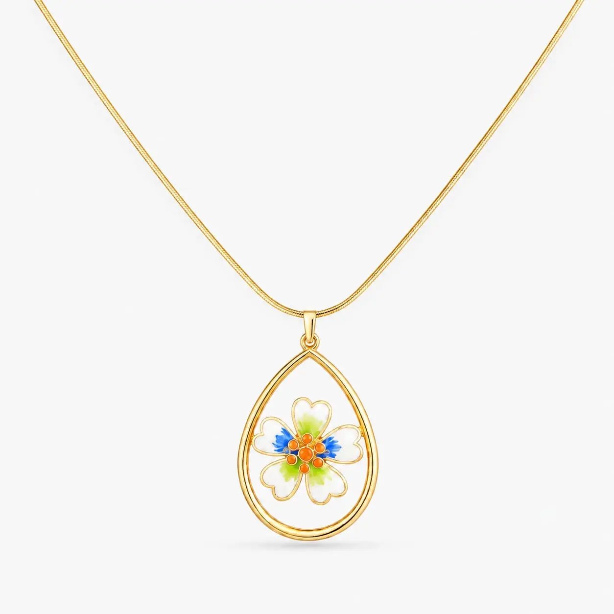 925 Sterling Silver Gold Plated Floral Teardrop Pendant Necklace