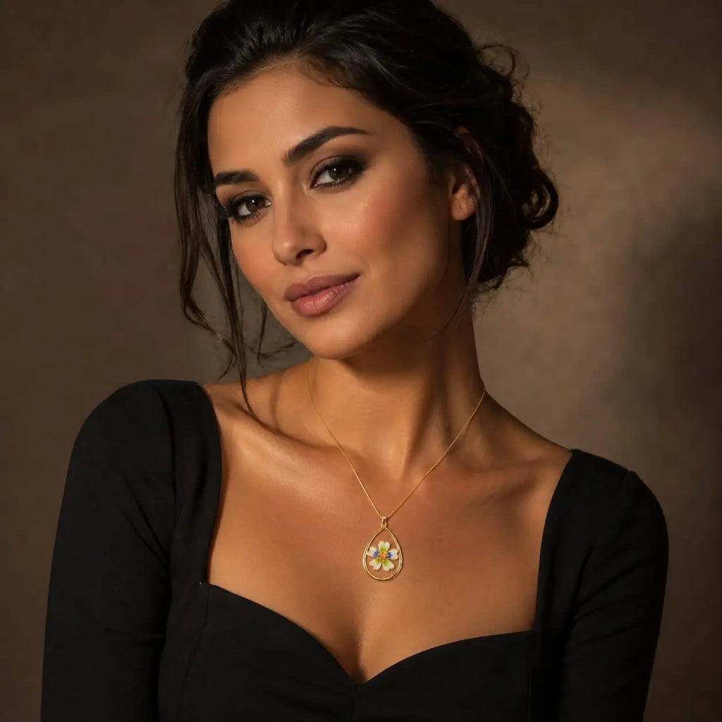 925 Sterling Silver Gold Plated Floral Teardrop Pendant Necklace