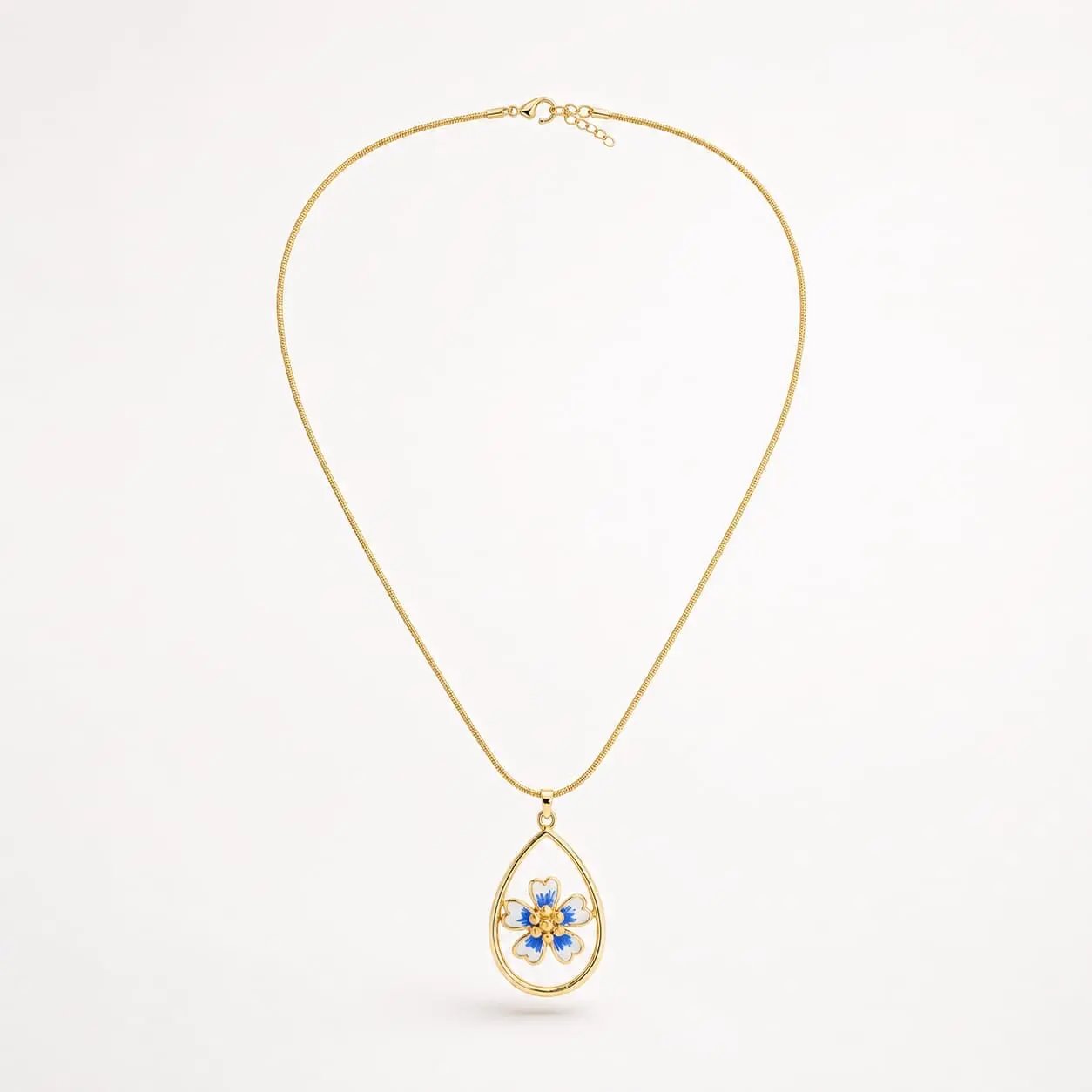 925 Sterling Silver Gold Plated Floral Teardrop Pendant Necklace