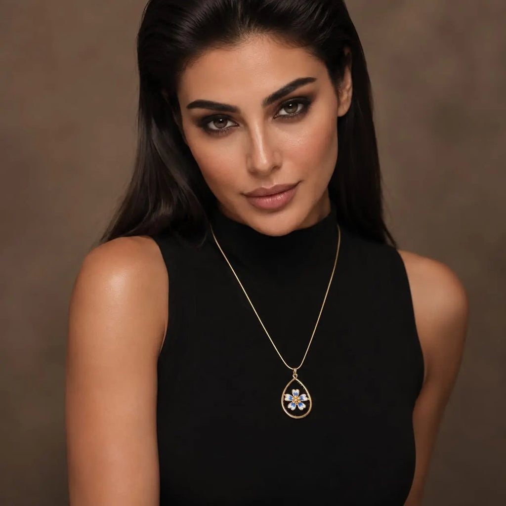 925 Sterling Silver Gold Plated Floral Teardrop Pendant Necklace