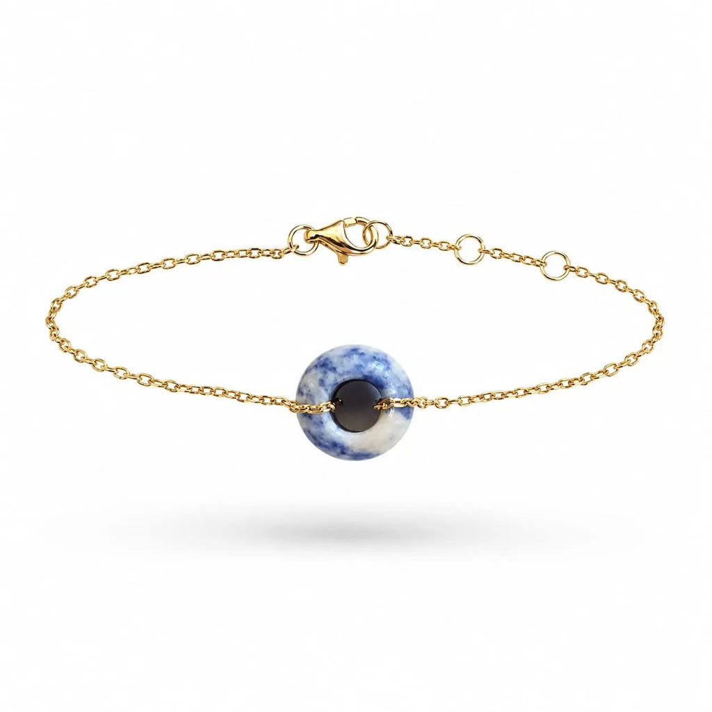 Blue and white sodalite donut bracelet detail