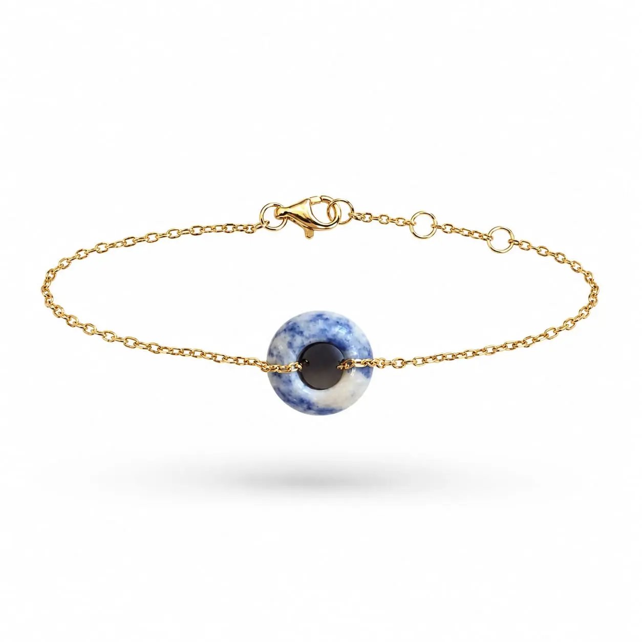Blue and white sodalite donut bracelet detail