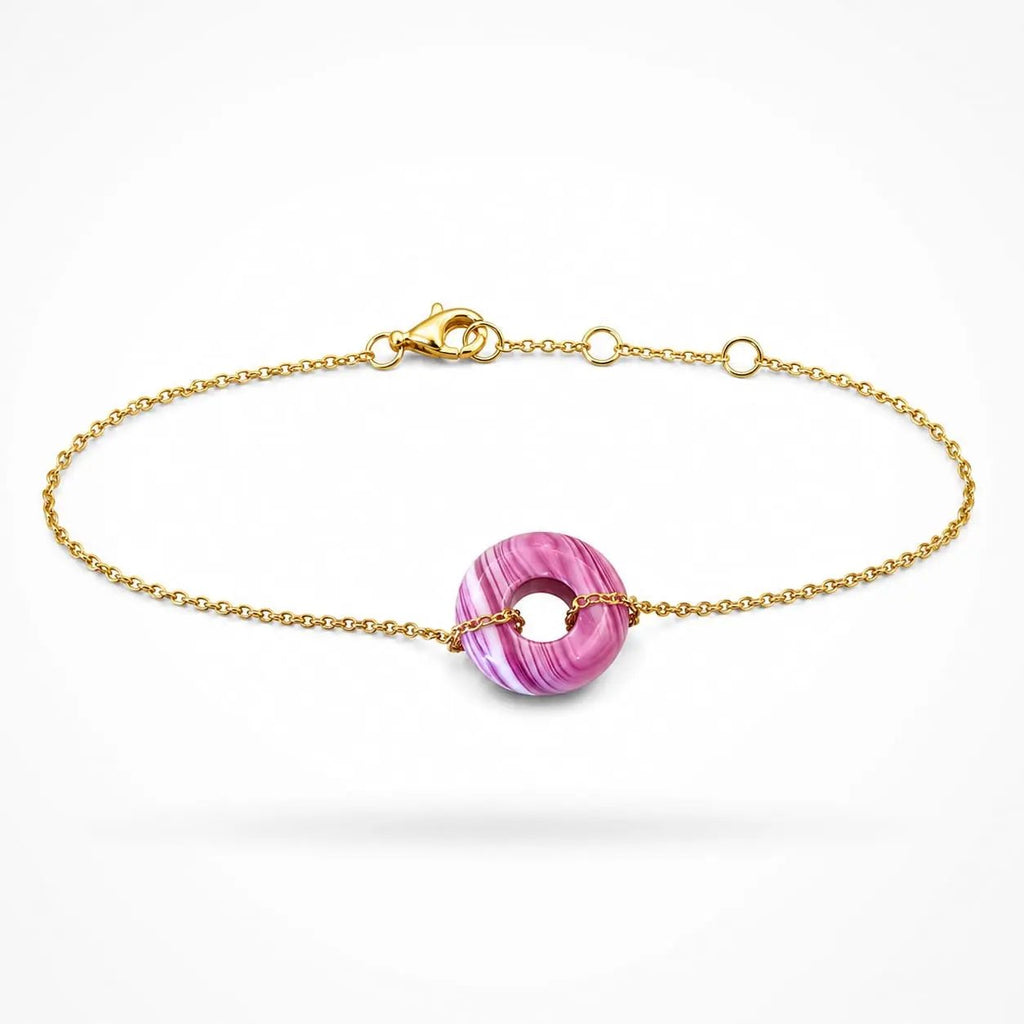 Light purple agate donut gemstone bracelet in gold-plated 925 sterling silver
