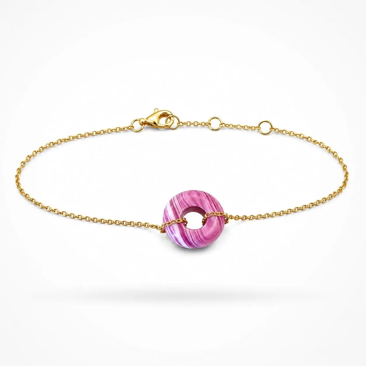 Light purple agate donut gemstone bracelet in gold-plated 925 sterling silver