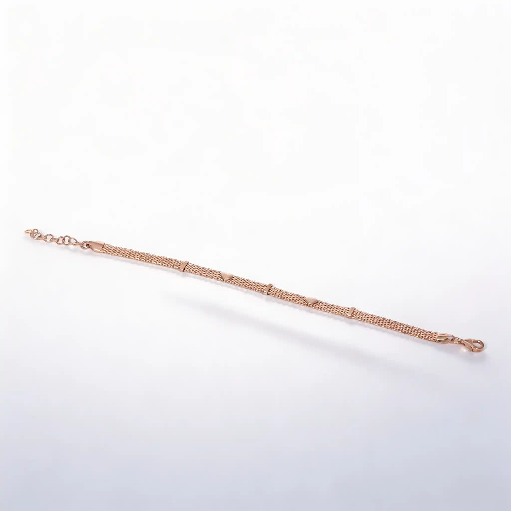 925 Sterling Silver Rose Gold Heart Mesh Bracelet