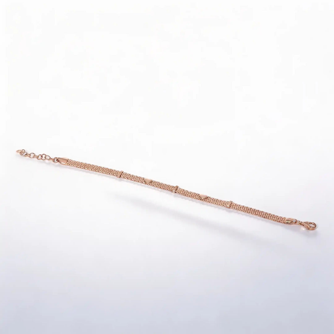 925 Sterling Silver Rose Gold Heart Mesh Bracelet