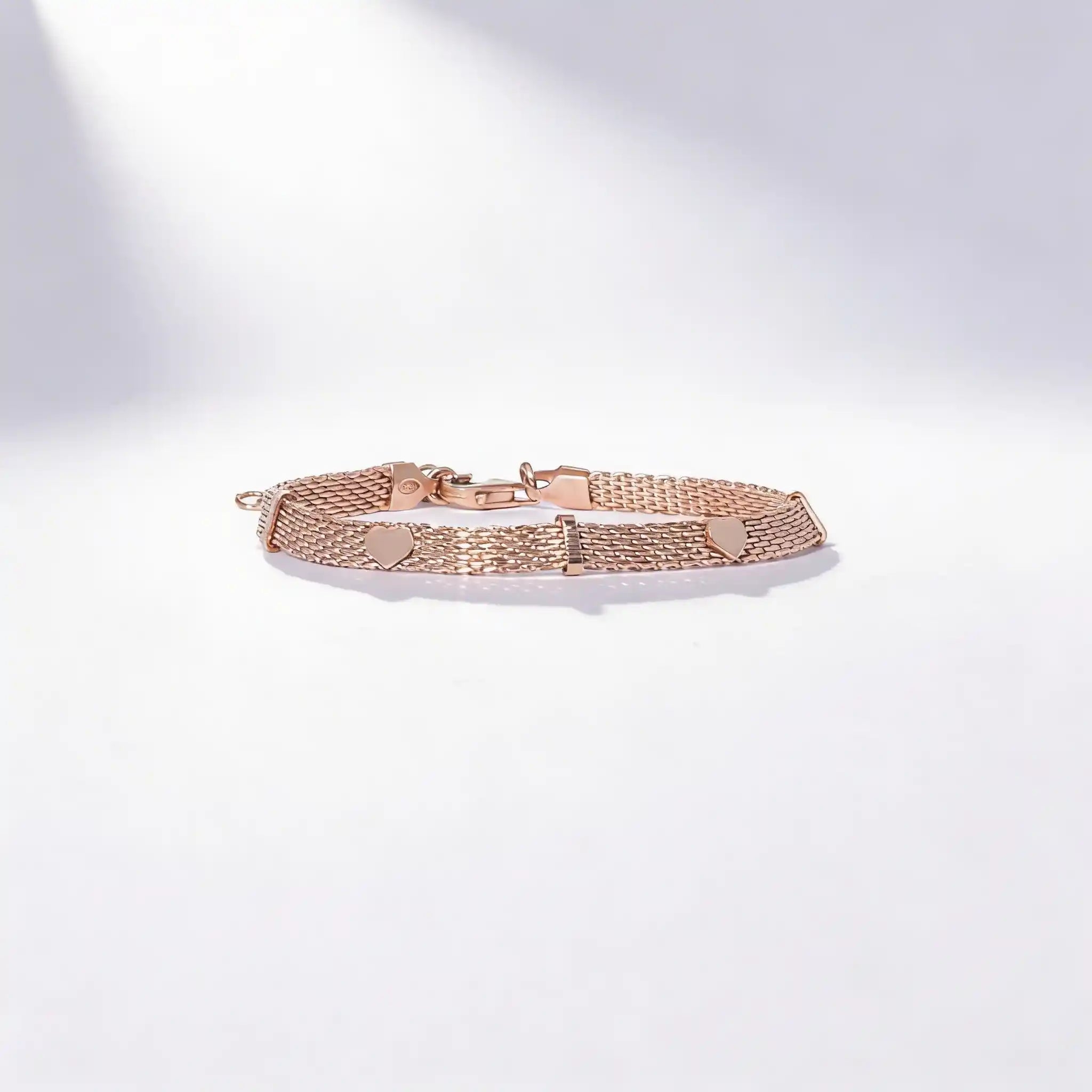 925 Sterling Silver Rose Gold Heart Mesh Bracelet