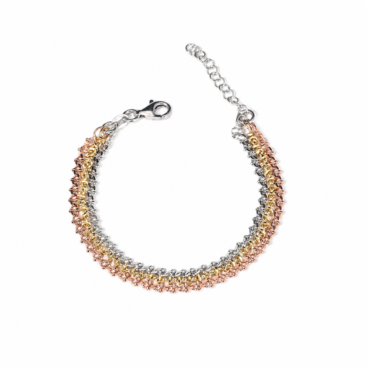 925 Sterling Silver Tri-Color Chain Bracelet