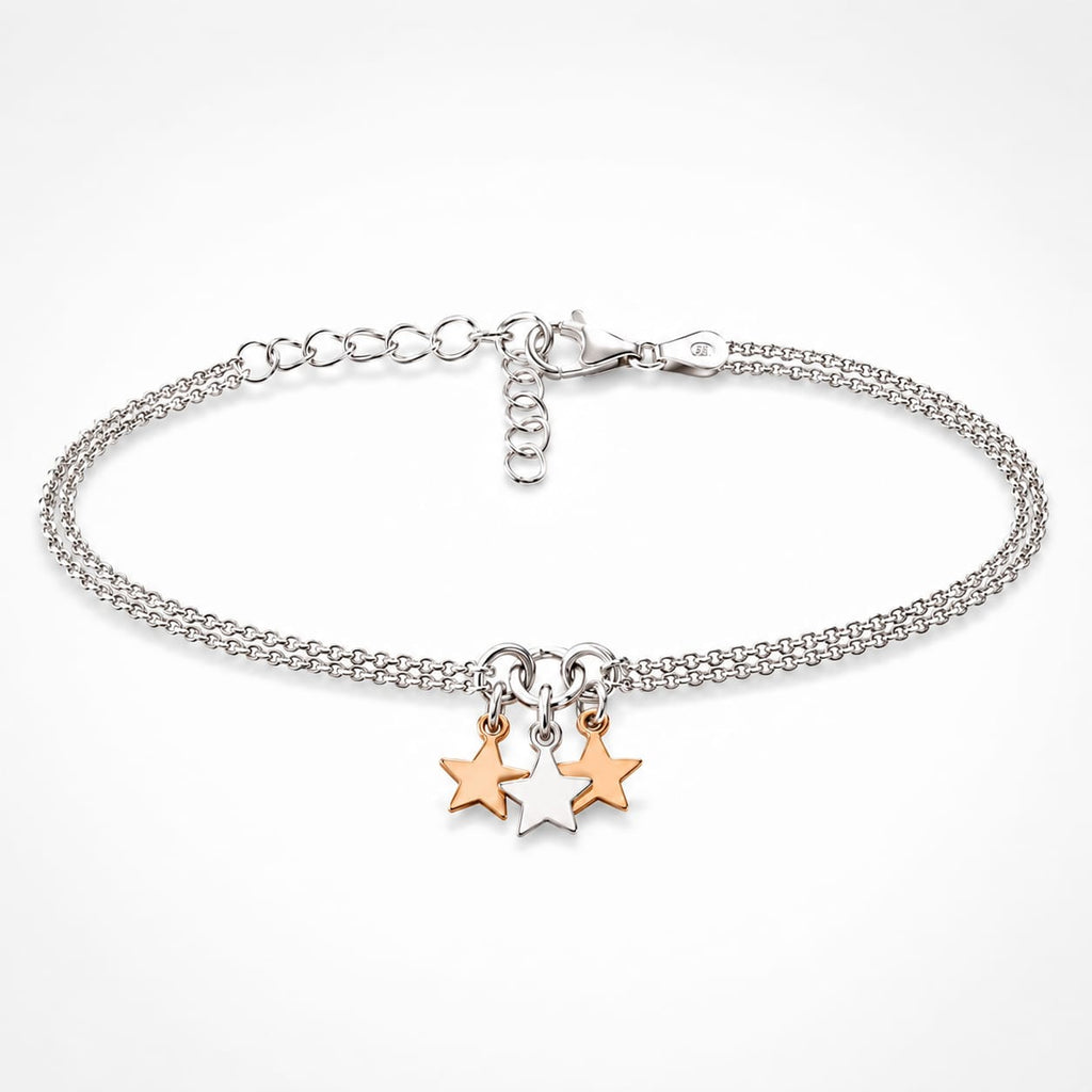 925 Sterling Silver Star Motif Charm Bracelet