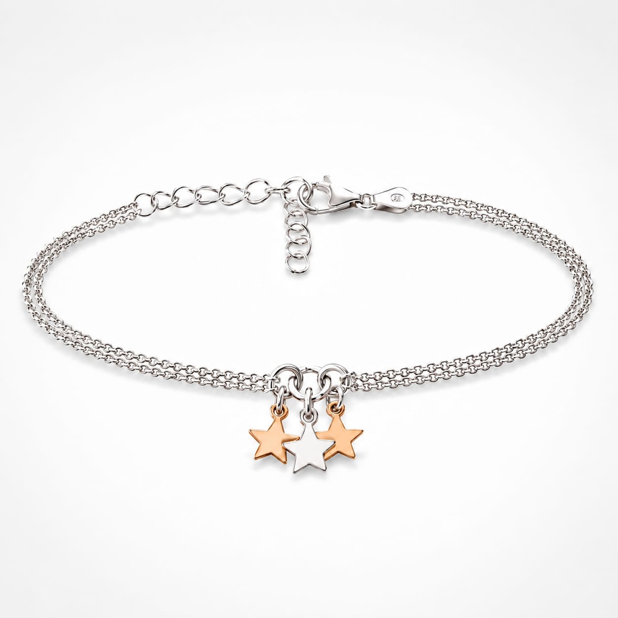 925 Sterling Silver Star Motif Charm Bracelet