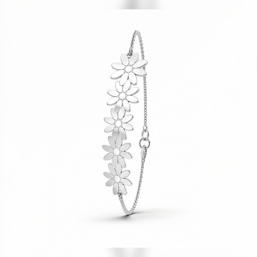 925 Sterling Silver Floral Cluster Chain Bracelet