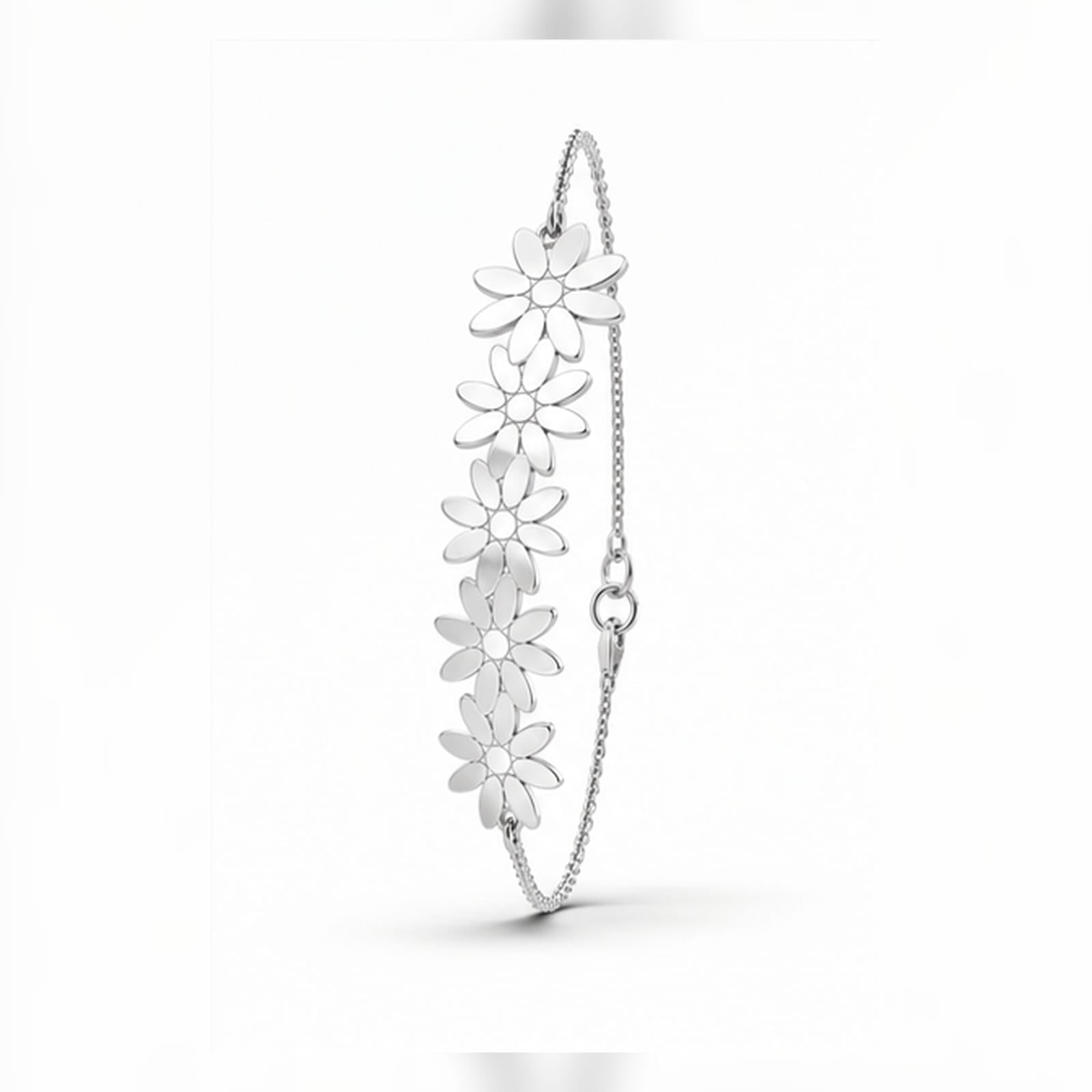 925 Sterling Silver Floral Cluster Chain Bracelet