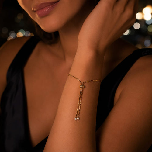 925 Sterling Silver  Gold Plated Adjustable Bolo Chain Bracelet with Zircons