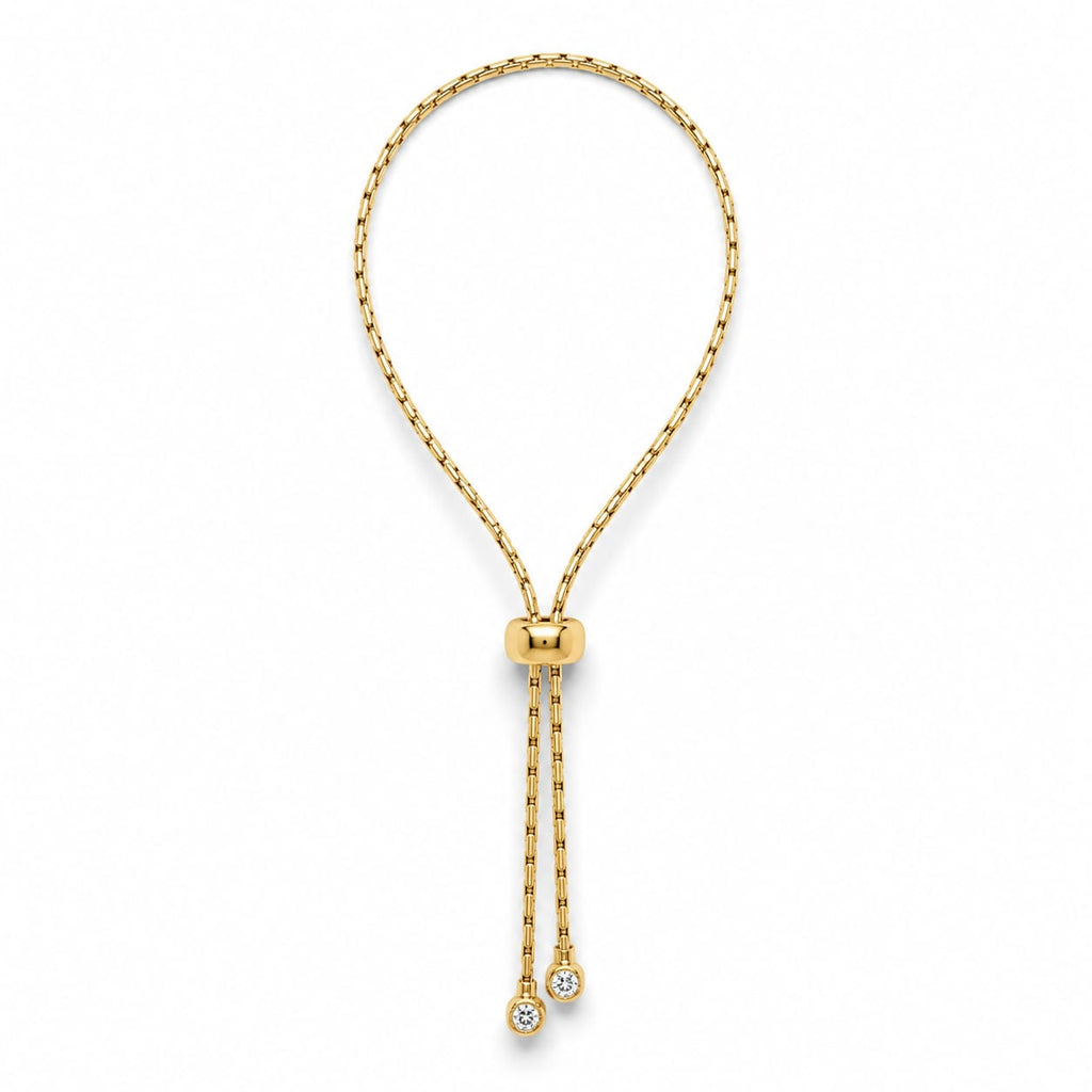 925 Sterling Silver  Gold Plated Adjustable Bolo Chain Bracelet with Zircons