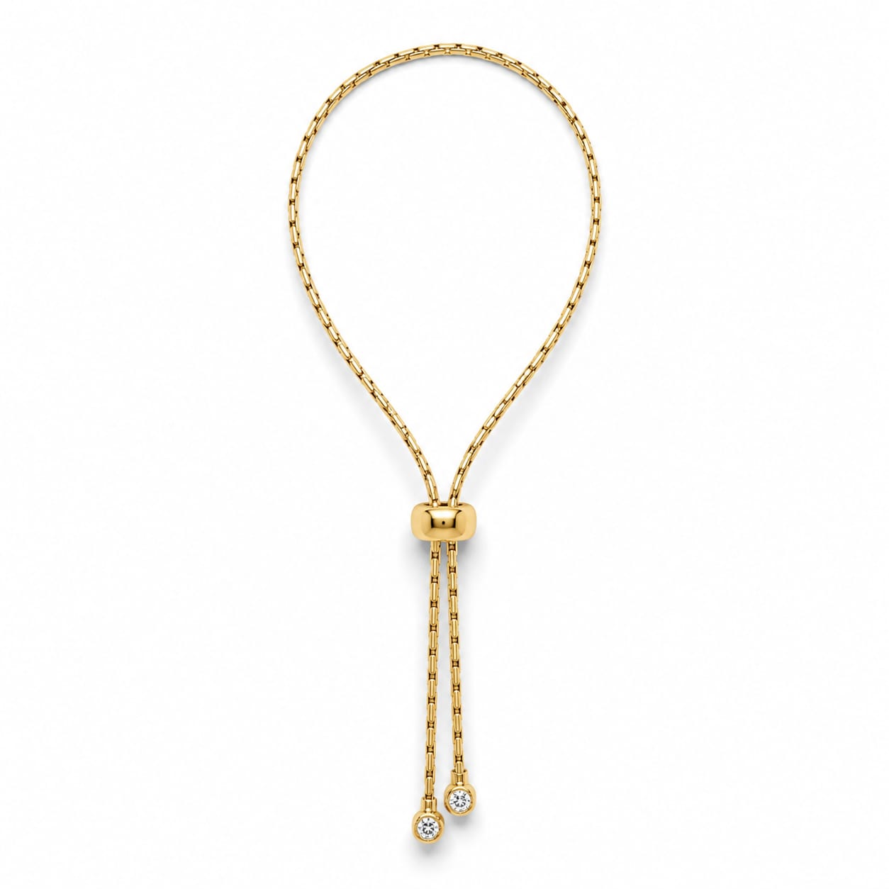 925 Sterling Silver  Gold Plated Adjustable Bolo Chain Bracelet with Zircons