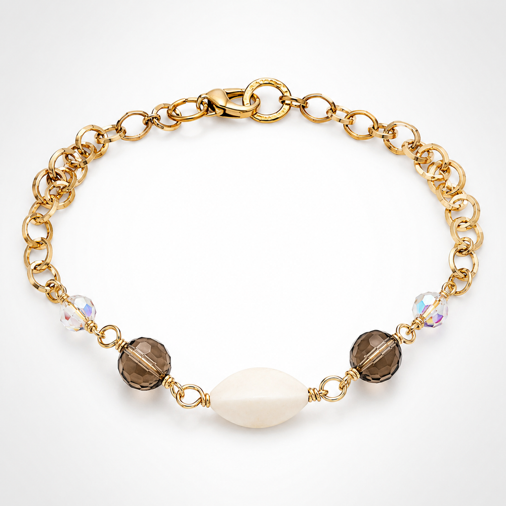 925 Sterling Silver Gold Plated Chain Bracelet with Quartz Beads