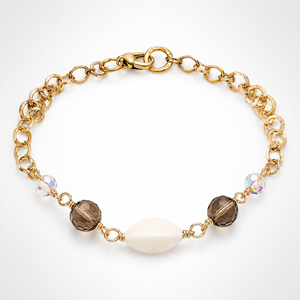 925 Sterling Silver Gold Plated Chain Bracelet with Quartz Beads