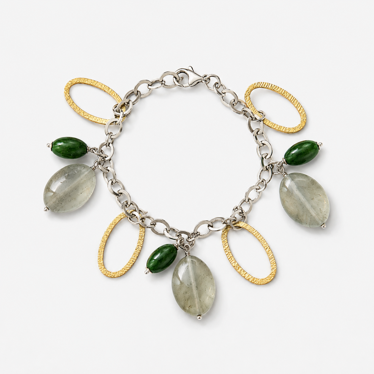 925 Sterling Silver Gold  Plated Jade Charm Bracelet