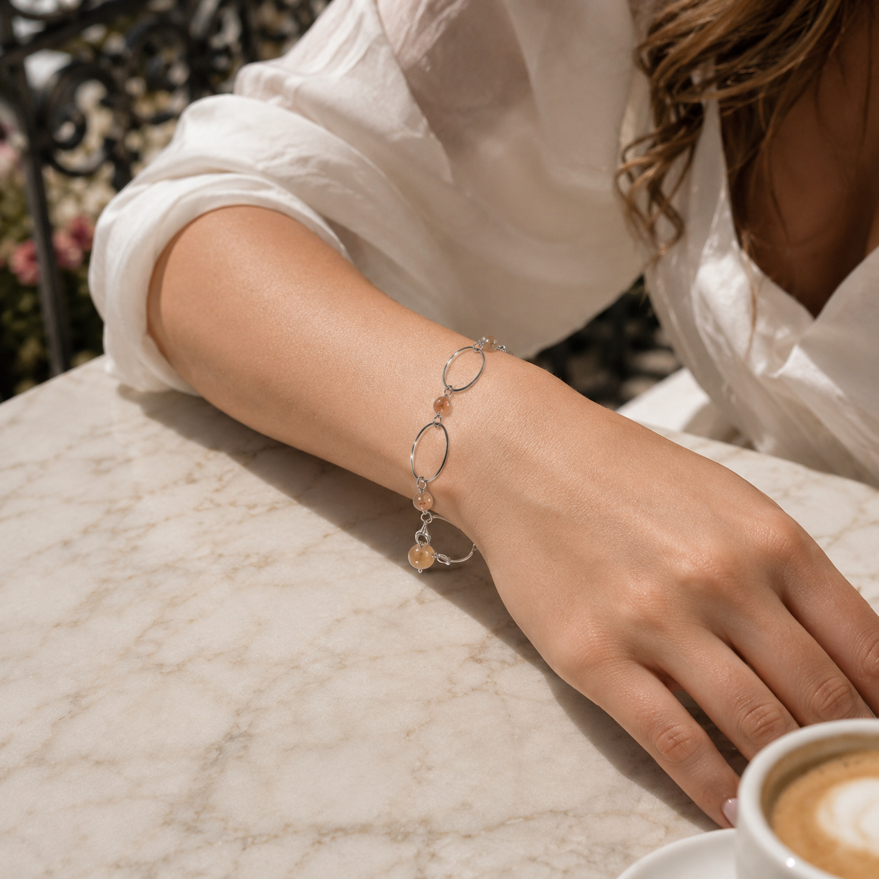 925 Sterling Silver Chain Bracelet with Citrine Accents