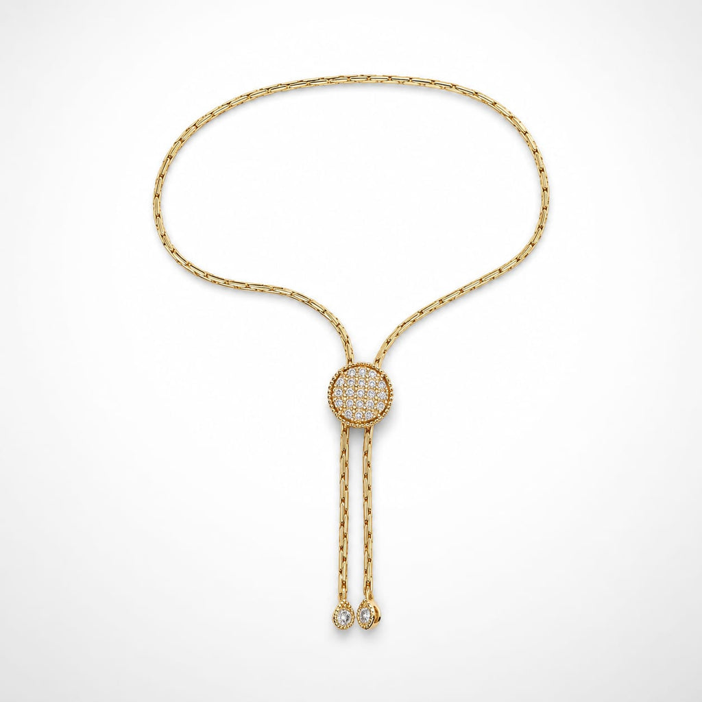 925 Sterling Silver Gold Plated Zircon Pave Lariat Chain Bracelet