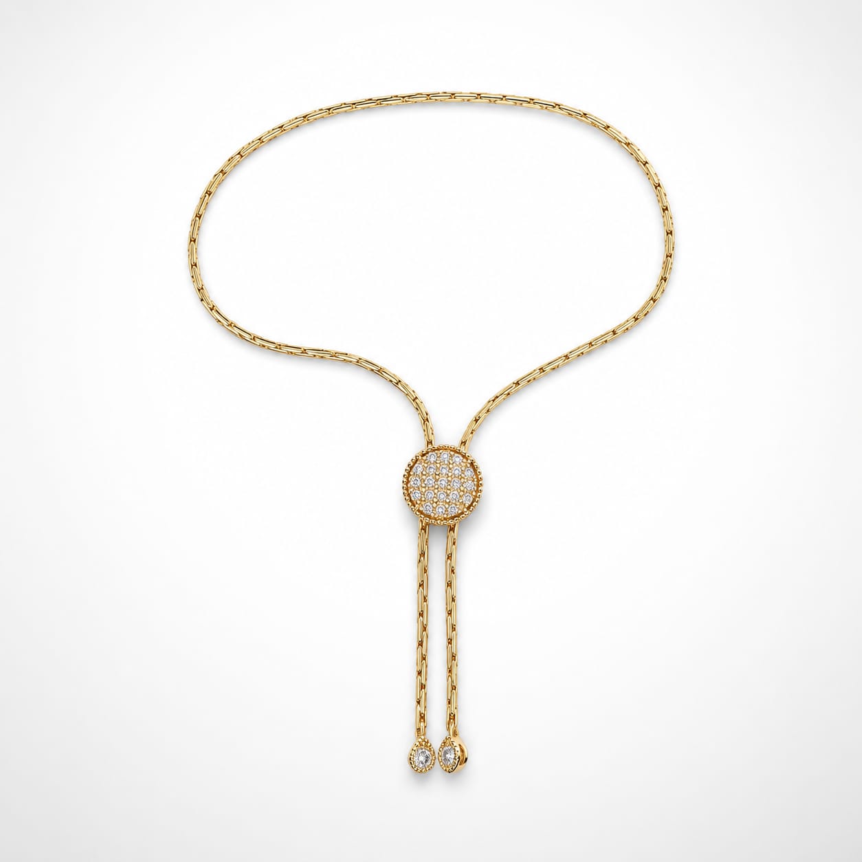 925 Sterling Silver Gold Plated Zircon Pave Lariat Chain Bracelet
