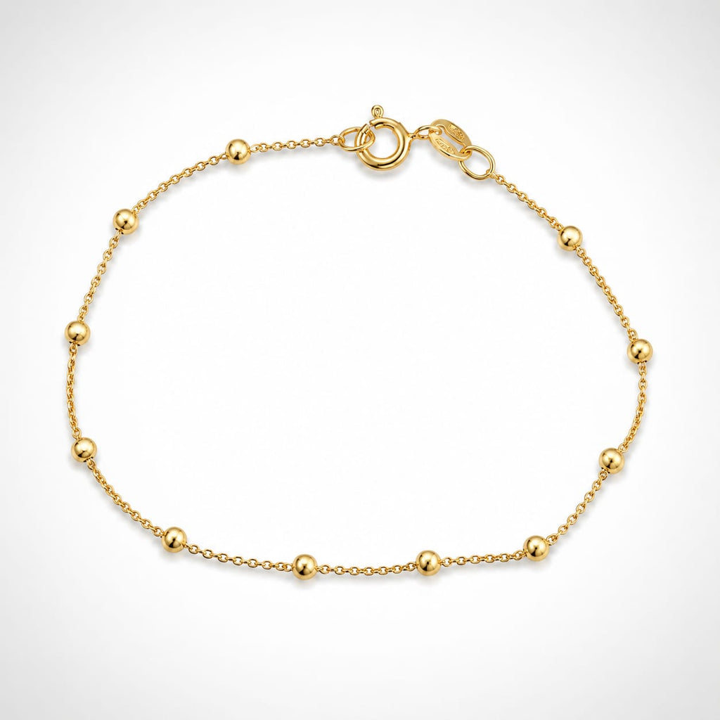 925 Sterling Silver Gold Plated Beaded Station Chain Bracelet