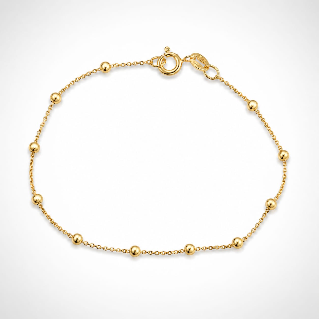 925 Sterling Silver Gold Plated Beaded Station Chain Bracelet