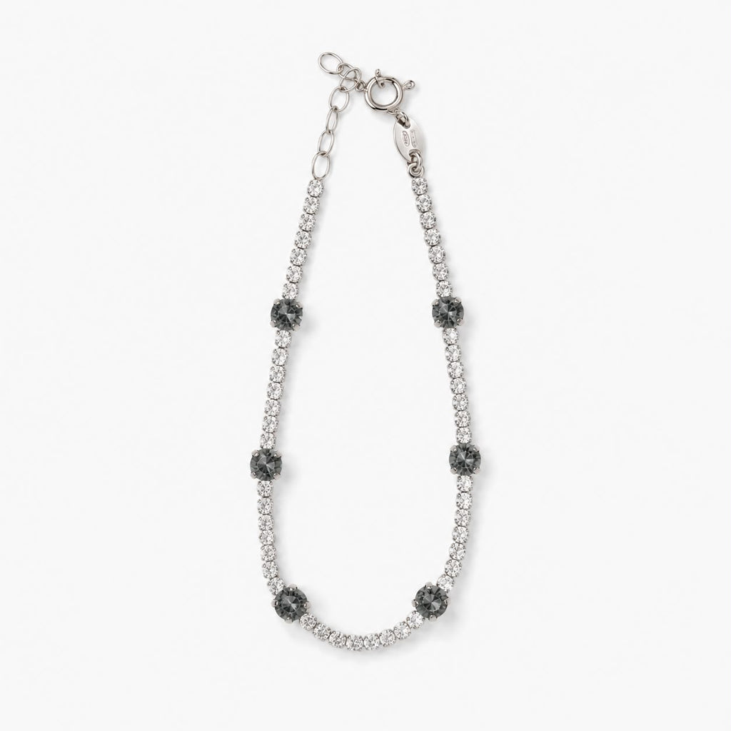 925 Sterling Silver  Black Zircon  Station Tennis Bracelet