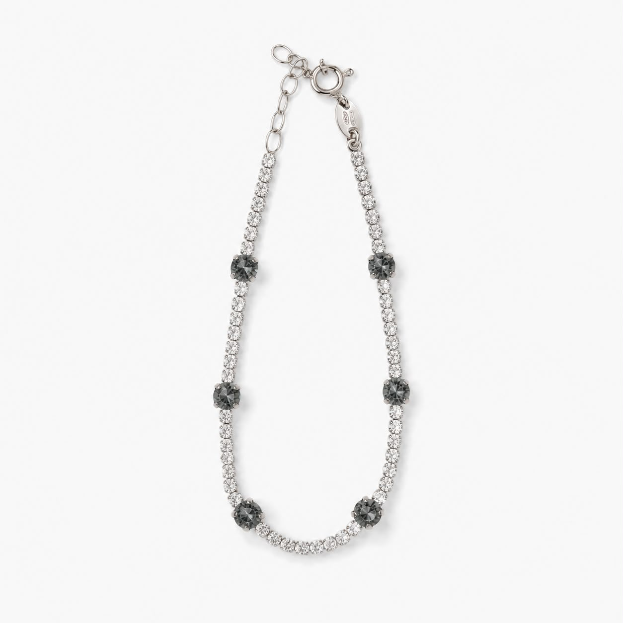 925 Sterling Silver  Black Zircon  Station Tennis Bracelet