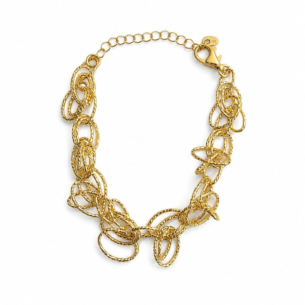 925 Sterling Silver Gold  Plated Textured Interlocking Link Chain Bracelet