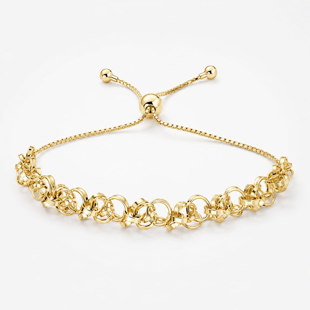 925 Sterling Silver Gold Plated Interlocking Ring Bolo Chain Bracelet