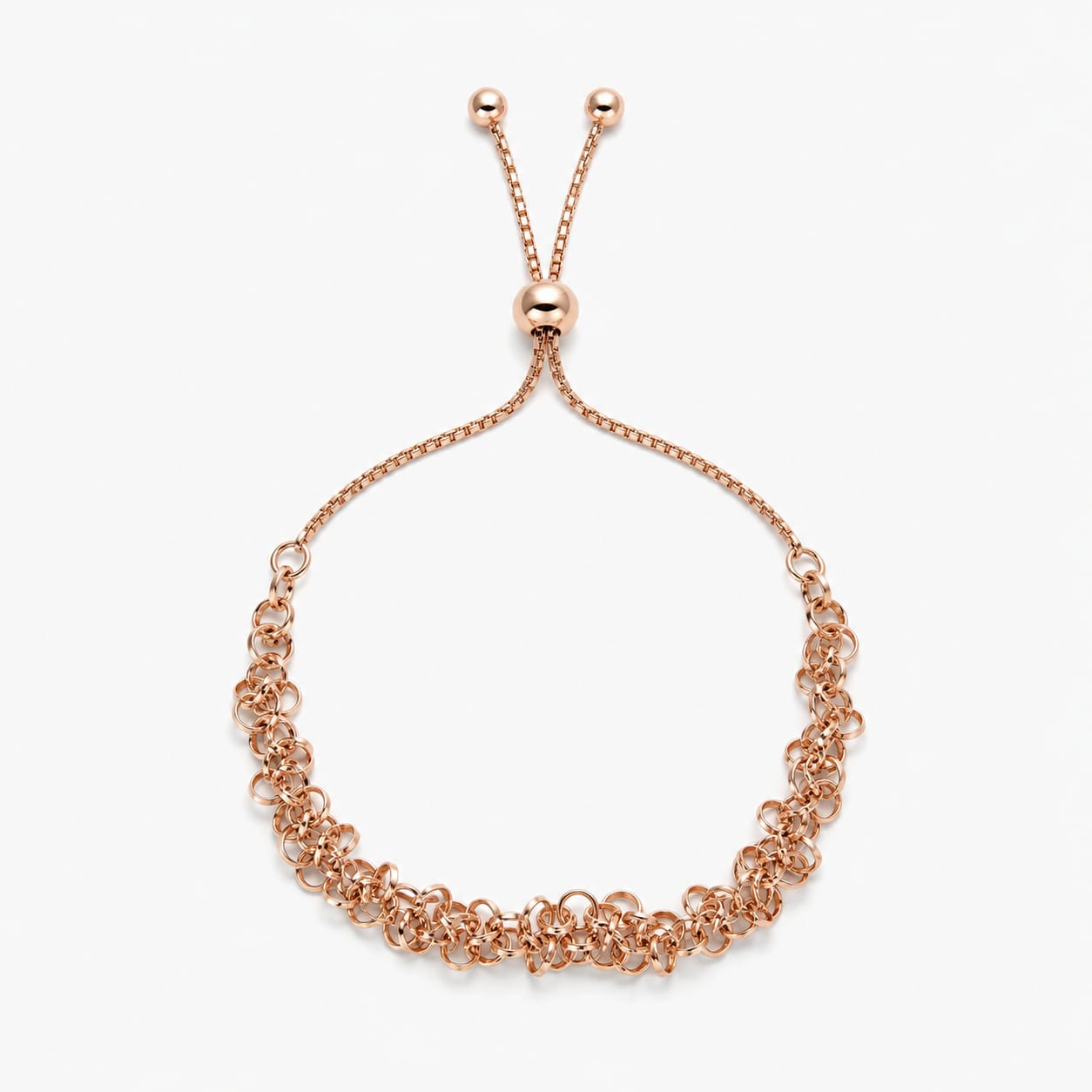 925 Sterling Silver Rose Gold Plated  lnterlocking Link Adjustable Bolo Chain Bracelet