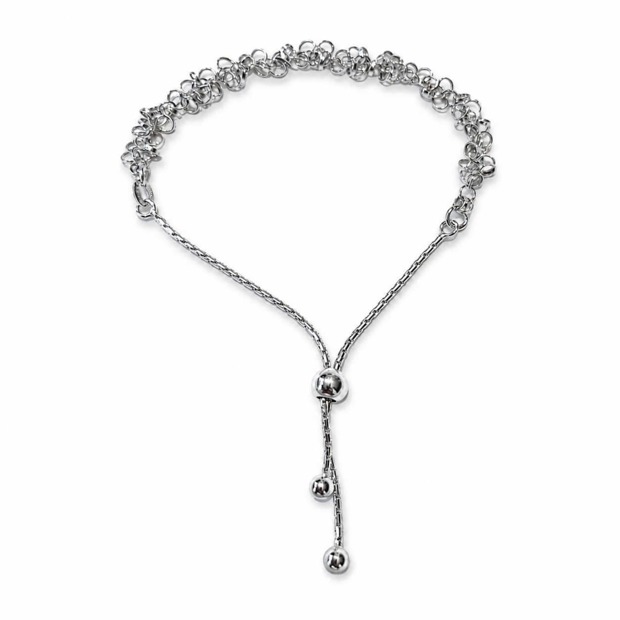 925 Sterling Silver Adjustable Bolo Chain Bracelet with Textured Links