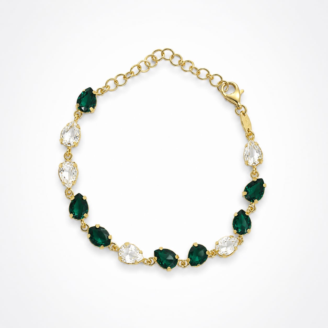 925 Sterling Silver Gold Plated Emerald Station Chain Bracelet