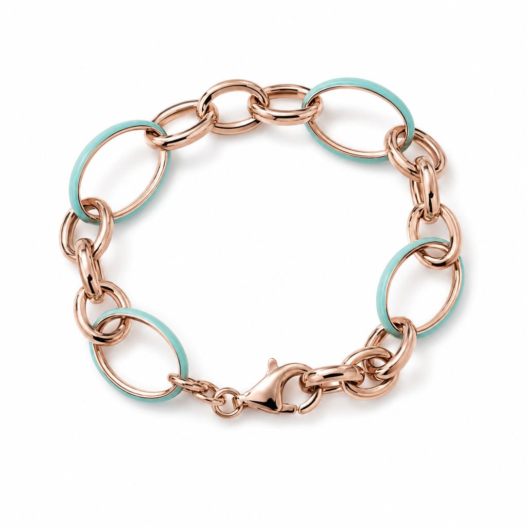 925 Sterling Silver Rose Gold Enamel Accent Chain Bracelet