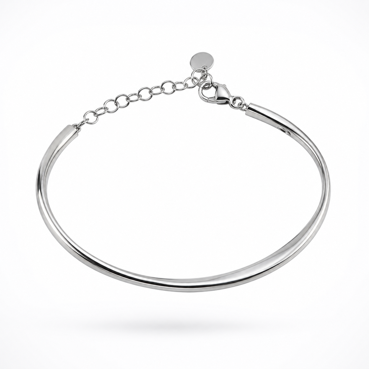 925 Sterling Silver Minimalist Tubular Bangle with Adjustable Chain