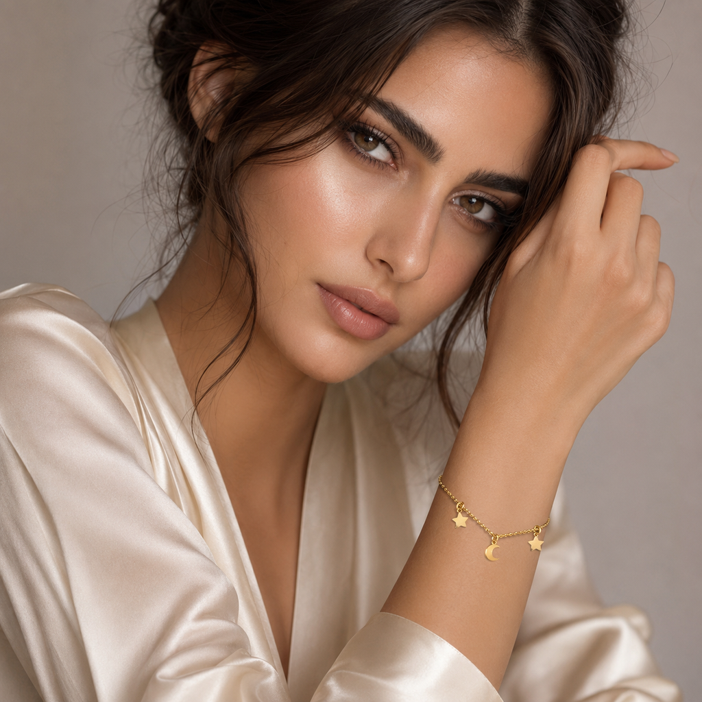 925 sterling Silver Gold Plated Celestial Star and Moon Charm Bracelet