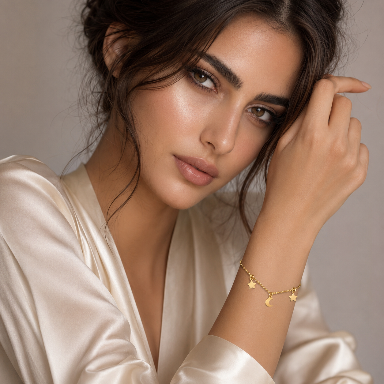 925 sterling Silver Gold Plated Celestial Star and Moon Charm Bracelet