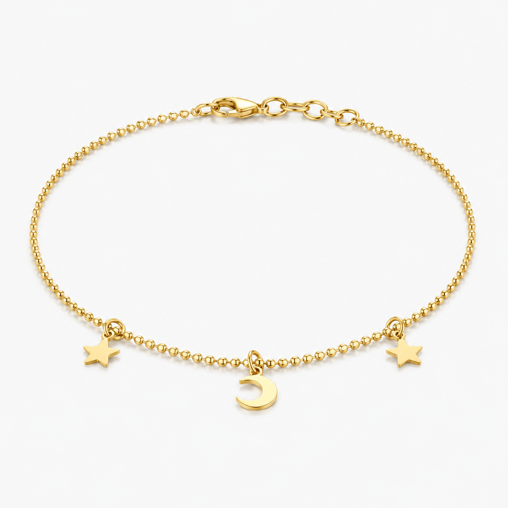 925 sterling Silver Gold Plated Celestial Star and Moon Charm Bracelet