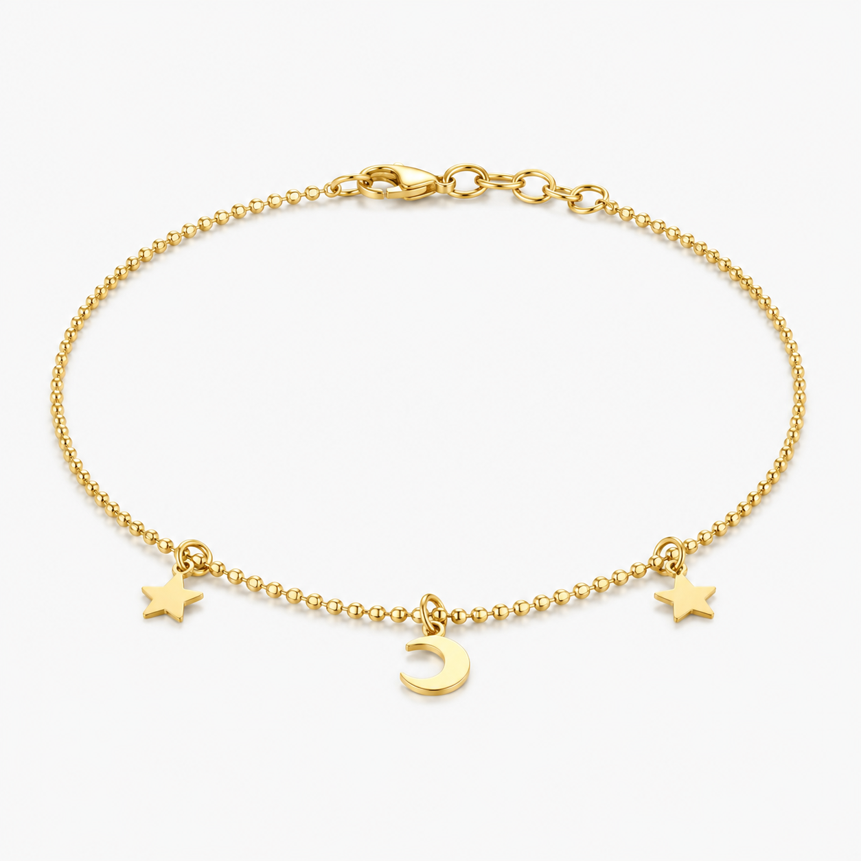 925 sterling Silver Gold Plated Celestial Star and Moon Charm Bracelet