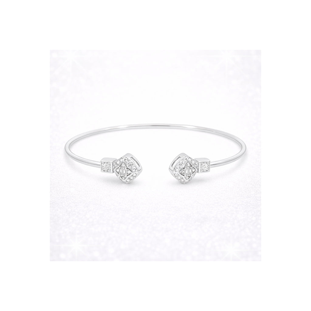 925 Sterling Silver Zircon Geometric Open Bangle