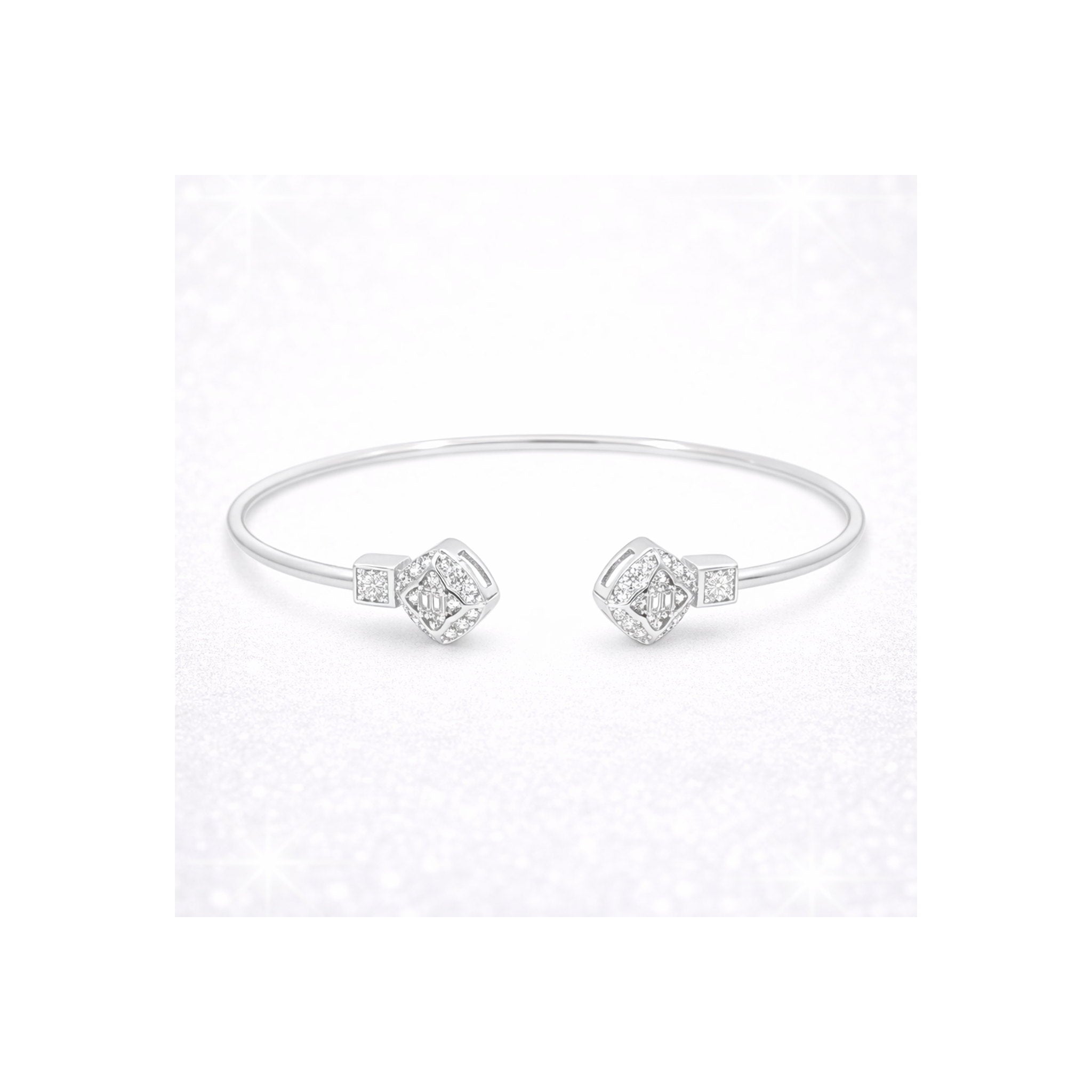 925 Sterling Silver Zircon Geometric Open Bangle